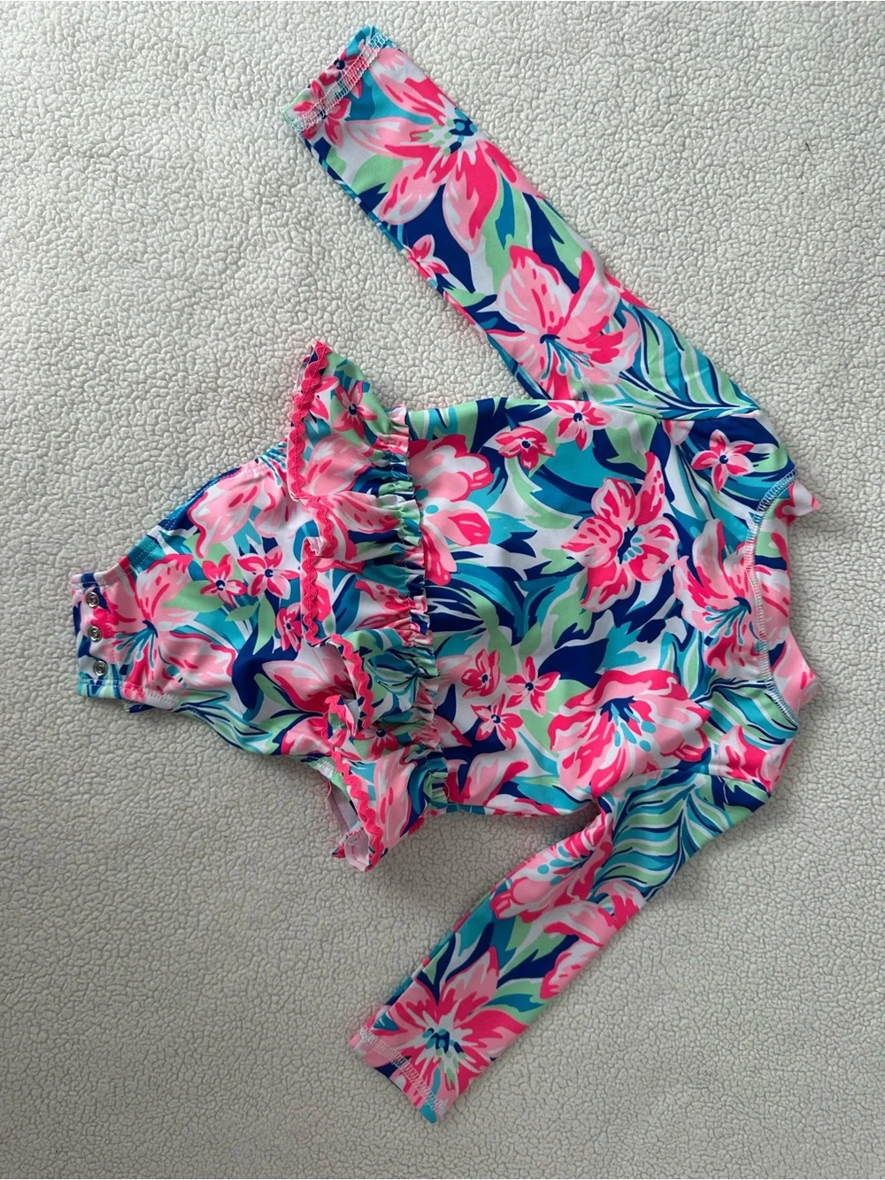 Tommy bahama Kids Long-Sleeve Floral Rash Guard Swimsuit - Pink & Blue